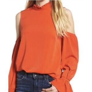 Bishop & Young Bright Orange Red Cold Shoulder Blouse - Size - Medium